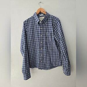 ABERCROMBIE & FITCH Shirt Men's Large Muscle Navy Blue Plaid